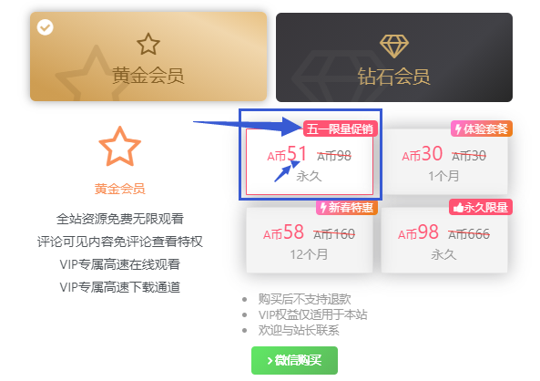 五一限量活动：永久黄金VIP 51元插图